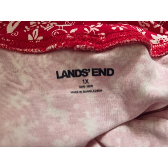 Lands End Womens 1X Mock Neck Long Sleeve Red & White Christmas Print Top - Picture 5 of 7
